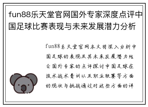 fun88乐天堂官网国外专家深度点评中国足球比赛表现与未来发展潜力分析